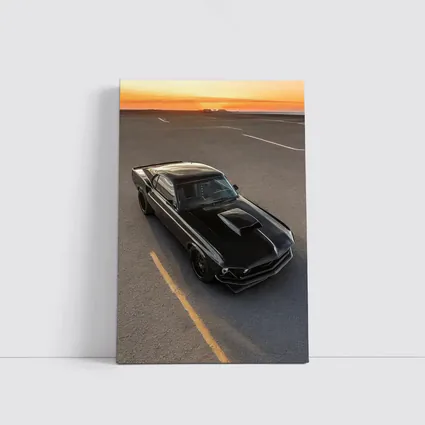 Black Ford Mustang Classic Car Sunset