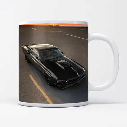 Black Ford Mustang Classic Car Sunset