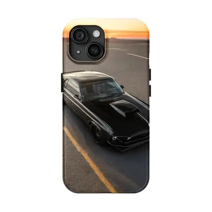Black Ford Mustang Classic Car Sunset