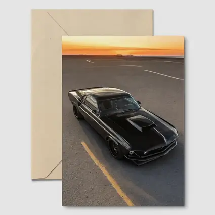 Black Ford Mustang Classic Car Sunset