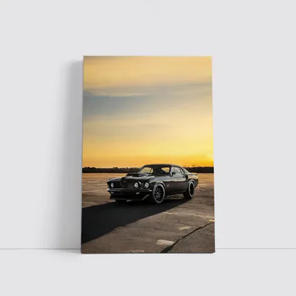 Ford Mustang Black Classic Car Sunset Sky