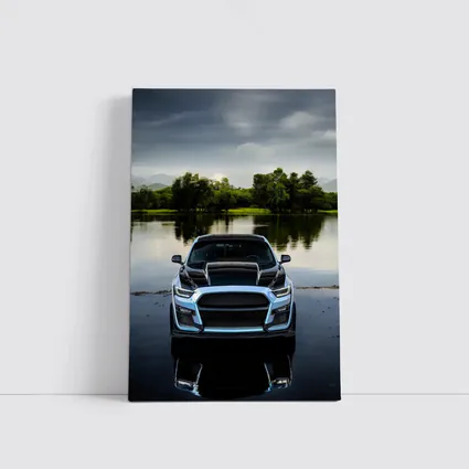 Ford Mustang Black Front Lake Reflection