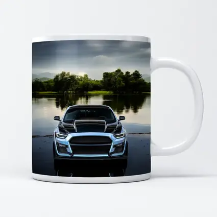 Ford Mustang Black Front Lake Reflection