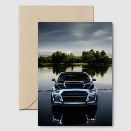 Ford Mustang Black Front Lake Reflection
