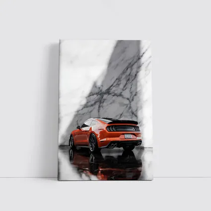 Ford Mustang Orange Against Marble Wall