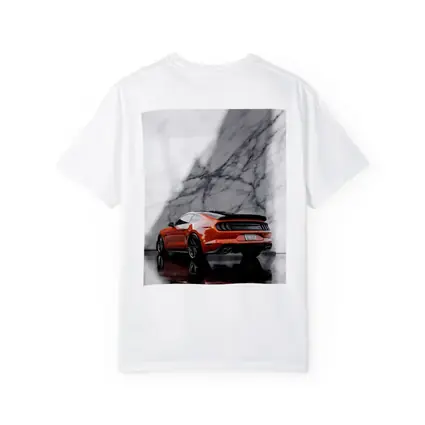 Ford Mustang Orange Against Marble Wall