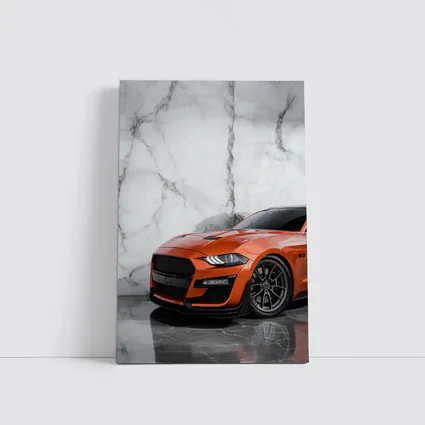 Ford Mustang Orange Marble Background Wall Art
