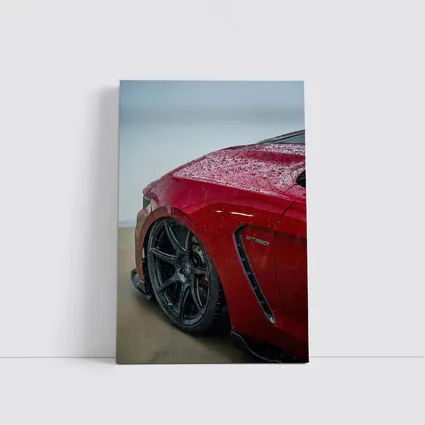 Red Ford Mustang Wet Rain Detail Shot
