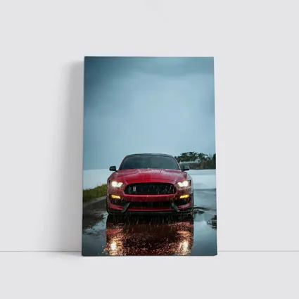 Red Ford Mustang Shelby Rain Wet Road