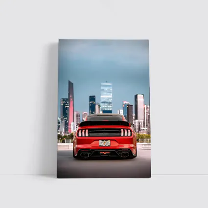 Ford Mustang Red Rear City Skyline