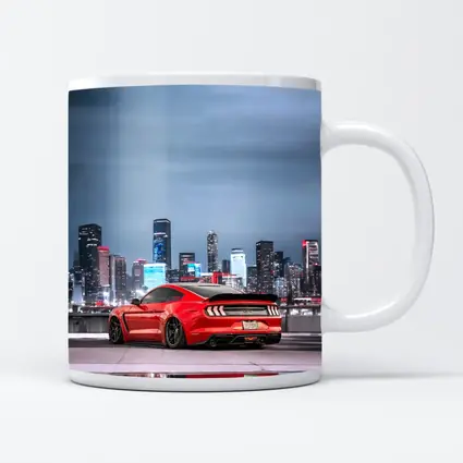 Ford Mustang Red Sports Car City Skyline