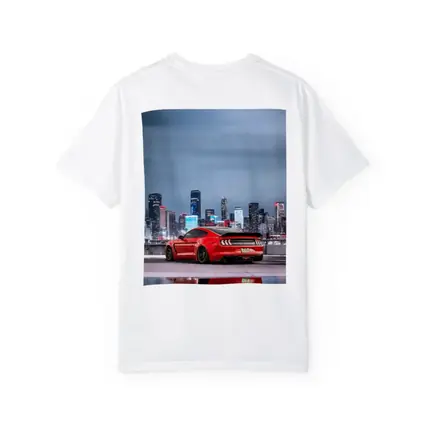Ford Mustang Red Sports Car City Skyline