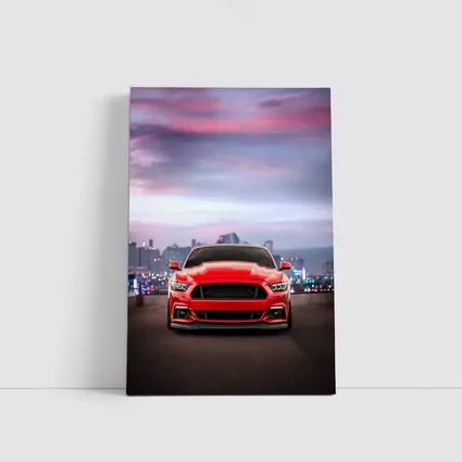Ford Mustang Red City Skyline Dusk