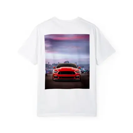 Ford Mustang Red City Skyline Dusk