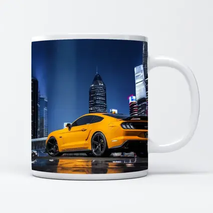 Ford Mustang Yellow Night City Skyline