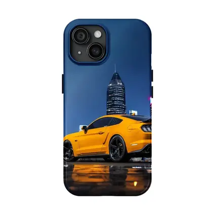 Ford Mustang Yellow Night City Skyline