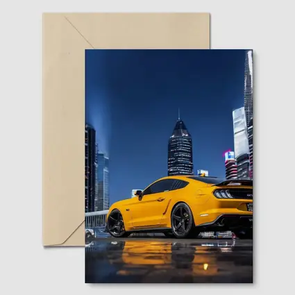 Ford Mustang Yellow Night City Skyline