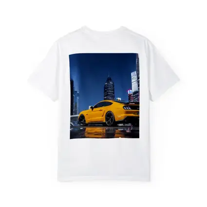 Ford Mustang Yellow Night City Skyline