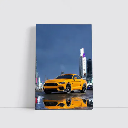 Ford Mustang Yellow Rainy Night City