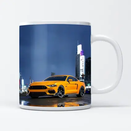 Ford Mustang Yellow Rainy Night City