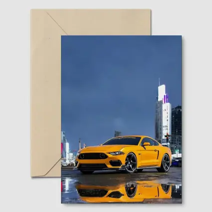 Ford Mustang Yellow Rainy Night City