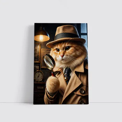 Detective Orange Cat Holding Magnifying Glass