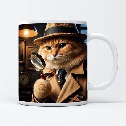 Detective Orange Cat Holding Magnifying Glass