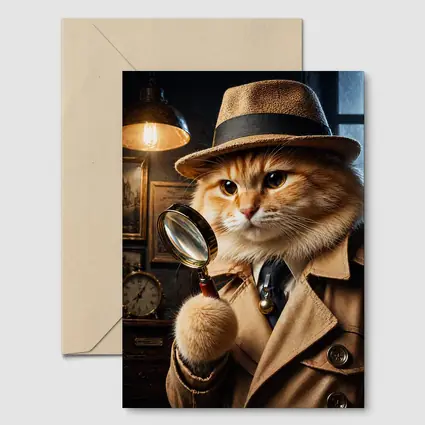 Detective Orange Cat Holding Magnifying Glass