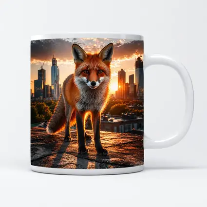 Red Fox Standing on Urban Rooftop Sunset