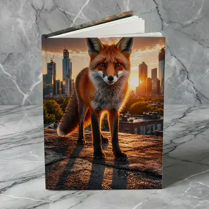 Red Fox Standing on Urban Rooftop Sunset