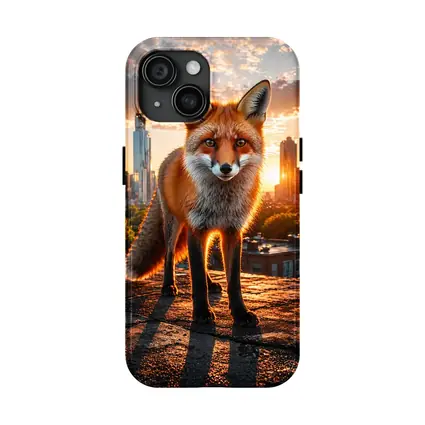 Red Fox Standing on Urban Rooftop Sunset