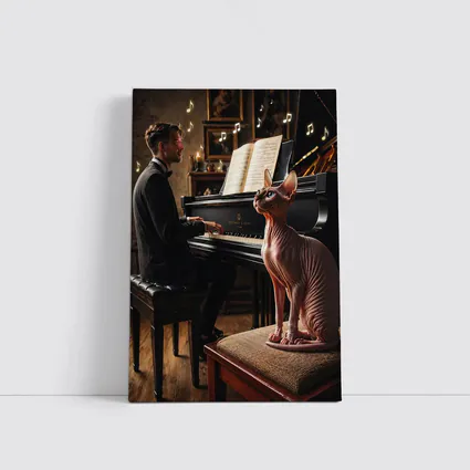 Sphynx Cat Watching Pianist Play Grand Piano