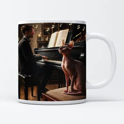 Sphynx Cat Watching Pianist Play Grand Piano