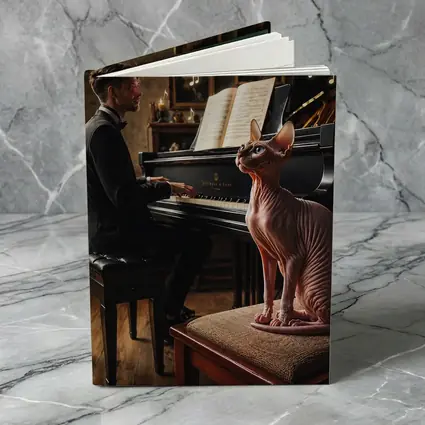 Sphynx Cat Watching Pianist Play Grand Piano
