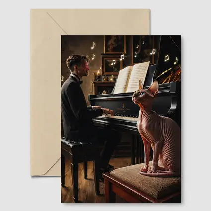 Sphynx Cat Watching Pianist Play Grand Piano