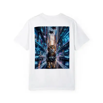 Tabby Cat Photographer Cyberpunk Neon City