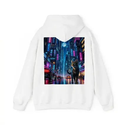 Tabby Cat Neon Cyberpunk City Night