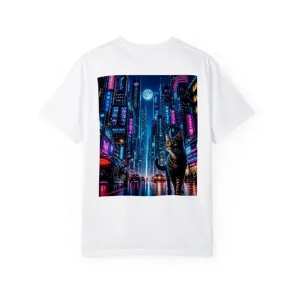 Tabby Cat Neon Cyberpunk City Night