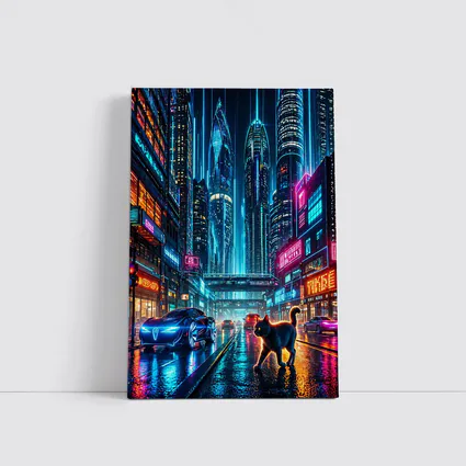 Black Cat Cyberpunk City Neon Night