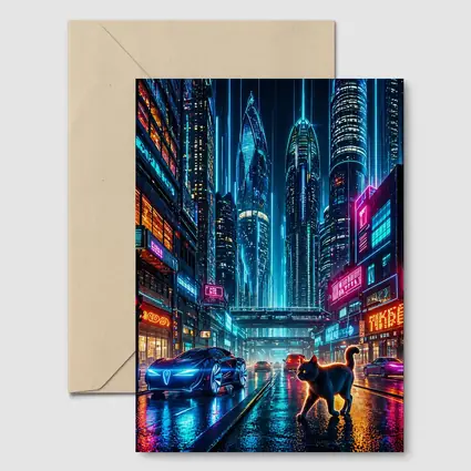 Black Cat Cyberpunk City Neon Night