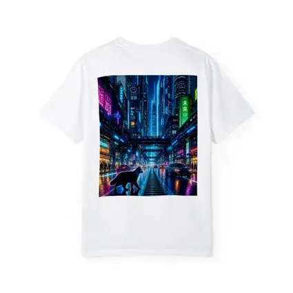 Black Cat Neon Cyberpunk City Street