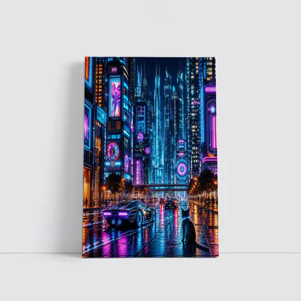 Neon Cat Cyberpunk City Street Night