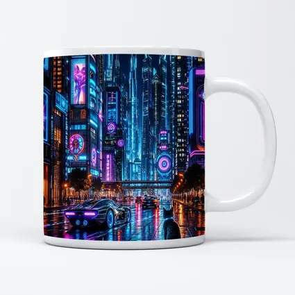 Neon Cat Cyberpunk City Street Night