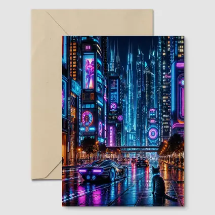 Neon Cat Cyberpunk City Street Night