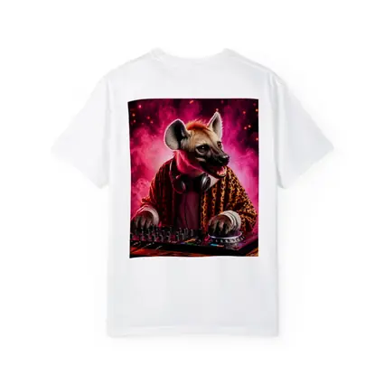 Hyena DJ Mixing Decks Pink Neon Background