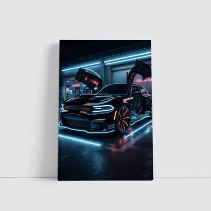 Dodge Charger Neon Lights Night Garage