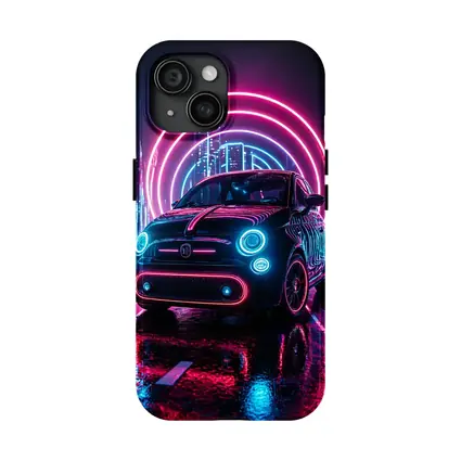 Fiat 500 Neon Lights Futuristic City Night