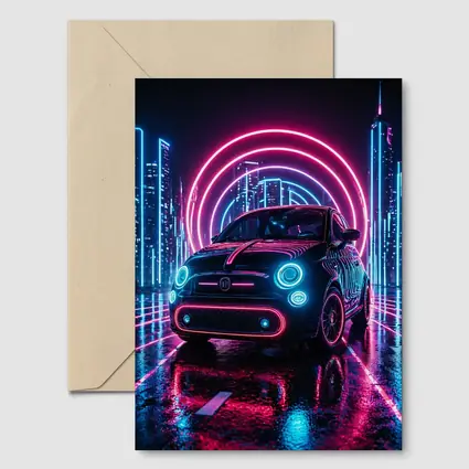 Fiat 500 Neon Lights Futuristic City Night