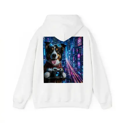 Border Collie Photographer Neon Cyberpunk City