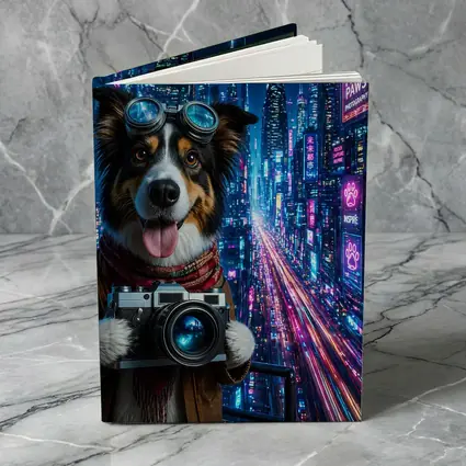Border Collie Photographer Neon Cyberpunk City
